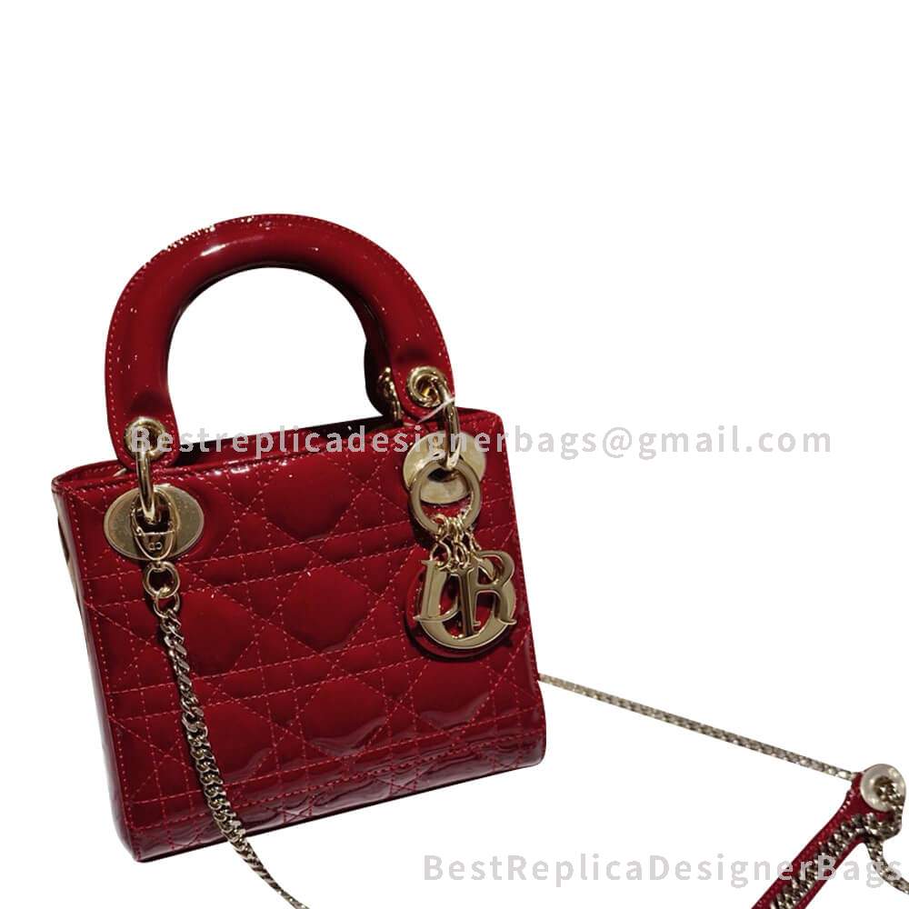 Dior Mini Dior Quilted Patent Calfskin Bag Dak Red GHW